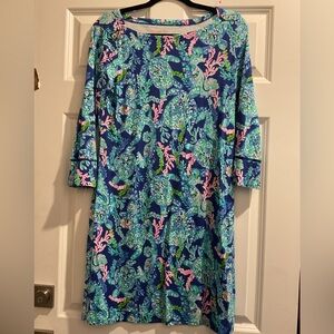 Lilly Pulitzer Vibrant Blue and Pink Leaf Dress
